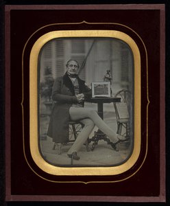 Zelfportret met daguerreotypie van het Forum Romanum door Jean Gabriel Eynard